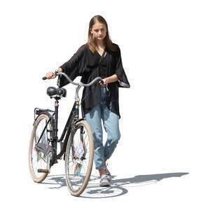 cut out woman with a bicycle walking