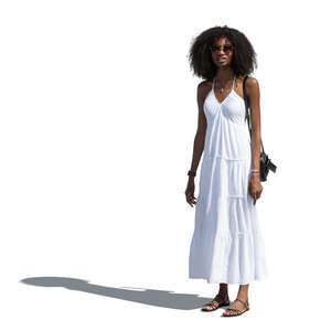 cut out woman in a white summer dress standing