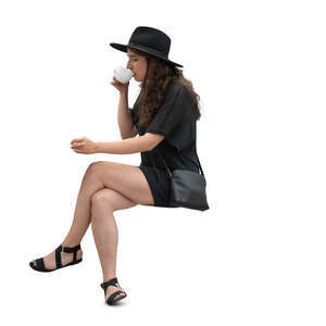 cut out woman sitting and drinking coffee