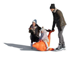 cut out family with a little child skating
