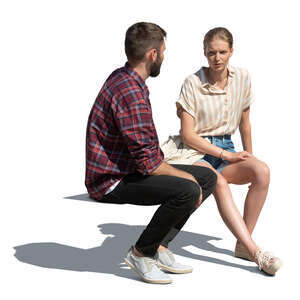 cut out man and woman sitting and talking