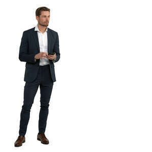 cut out man in a suit standing with a phone in his hand