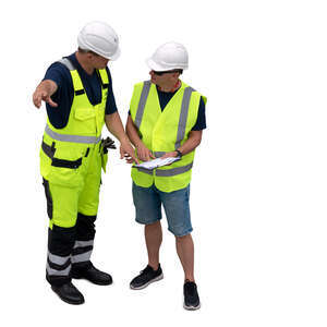 two cut out workmen standing seen from above