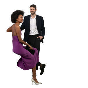 cut out man and woman talking at a bar at a party