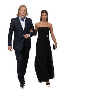 cut out elegant couple at a formal party walking arm in arm