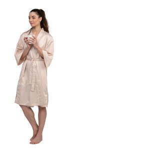 cut out woman in a bathrobe standing and drinking coffee