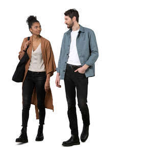 two cut out people walking and talking
