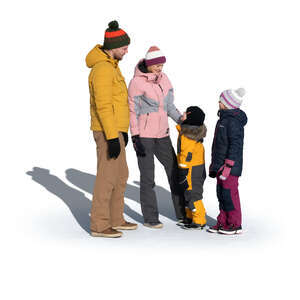 cut out family in winter standing and talking