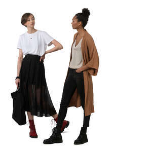 two cut out women standing and talking