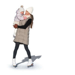 cut out woman skating with a baby girl