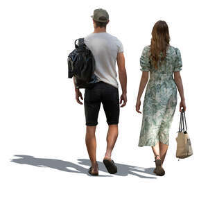 cut out man and woman walking in partial shade