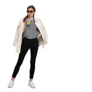 cut out woman standing and drinking soda drink