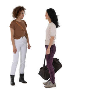 two cut out women standing and talking