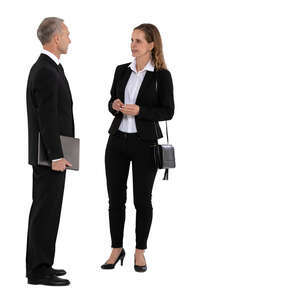 cut out businesswoman and businessman standing and talking