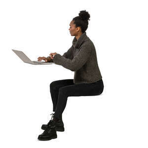 cut out woman sitting and working with computer
