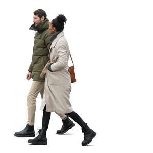 cut out man and woman in autumn walking and talking 