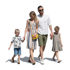 cut out family with kids walking together on a sunny summer day
