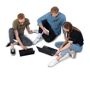 cut out group of university students sitting and studying together