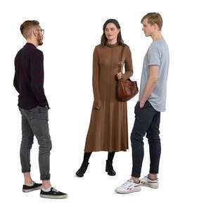 cut out group of three people standing and talking