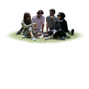 cut out group of middle eastern friends having picnic in the park