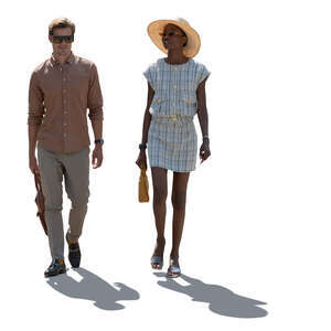 two cut out people walking on a summer day