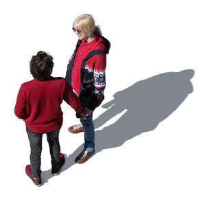 cut out couple standing and holding hands seen from above