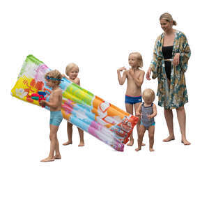 cut out mother with four little kids going to the beach