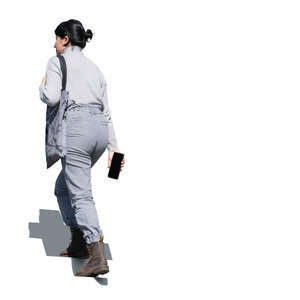 cut out woman walking up the stairs