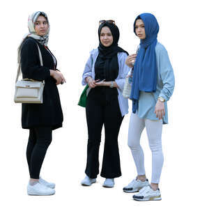 three cut out young muslim girls standing