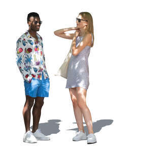 two cut out people standing in tree shade in summer