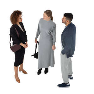 cut out group of three people standing seen from above