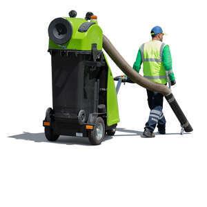 cut out man cleaning the street with a big vacuum cleaner