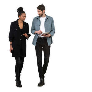 cut out man and woman walking and discussing business