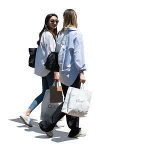 two cut out women with shopping bags walking