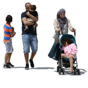 muslim family of five taking a walk