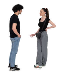 cut out man and woman standing and talking