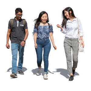 cut out group of three friends walking and talking