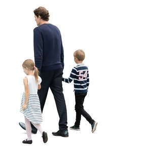 cut out man with two kids walking
