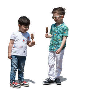 two cut out little boys standing and eating ice cream