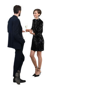 cut out man and woman standing at a bar and drinking champagne
