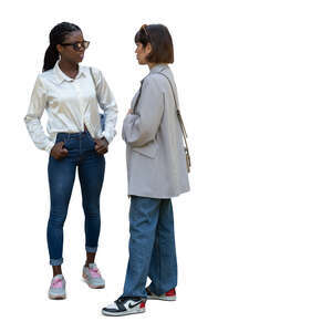 two cut out women standing and talking