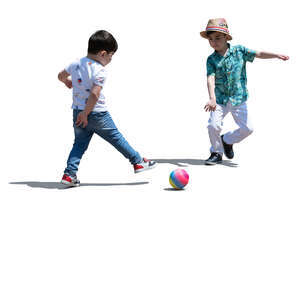 two cut out little boys playing football