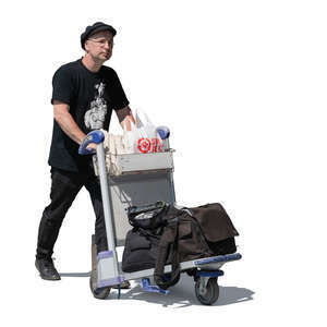 cut out man with an airport trolley walking