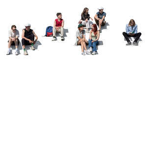 cut out scene of many young people sitting on the stairs