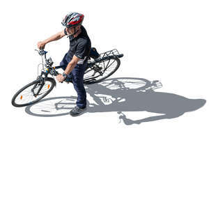 cut out backlit top view of an older cyclist