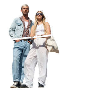 cut out man and woman standing on a balcony