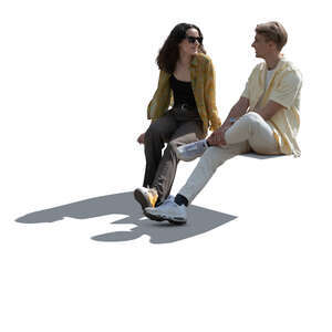 cut out man and woman sitting and talking