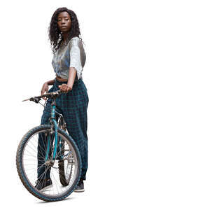 cut out woman with a bicycle standing