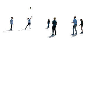 cut out backlit group of children playing volleyball