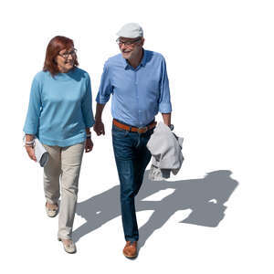 cut out elderly couple walking seen from above